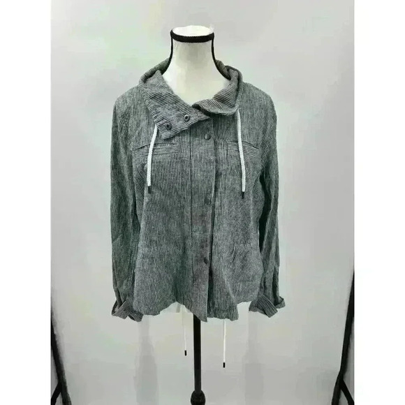 Loft Linen Cotton Blend Zip/Button Up Jacket Blue & White Striped Nautical Small - Picture 2 of 9